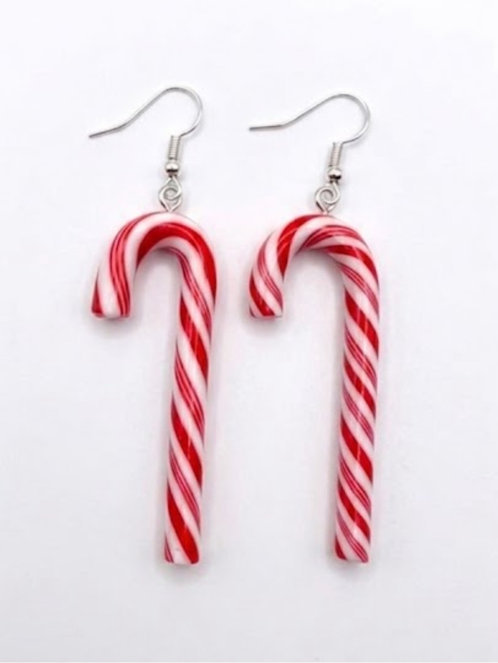 NWT Red & White Candy Cane Dangle Earrings Holiday Christmas Jewelry 2”